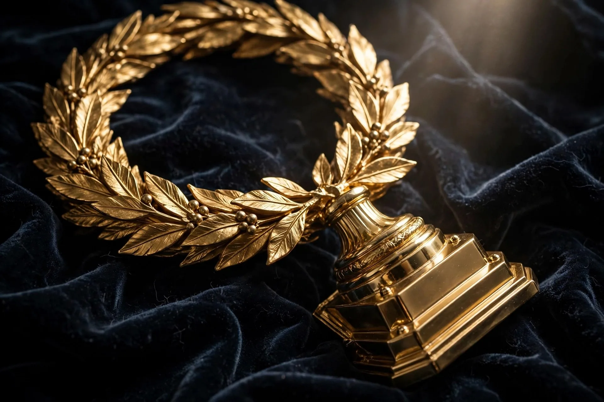 Realistische Illustration: Goldener Lorbeerkranz und Trophäe