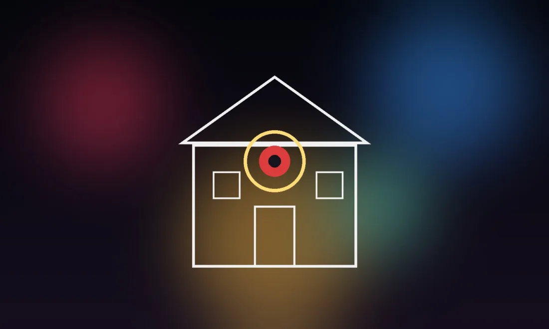 Promi Big Brother 2025: Illustration eines überwachten Hauses mit Kamerasymbol