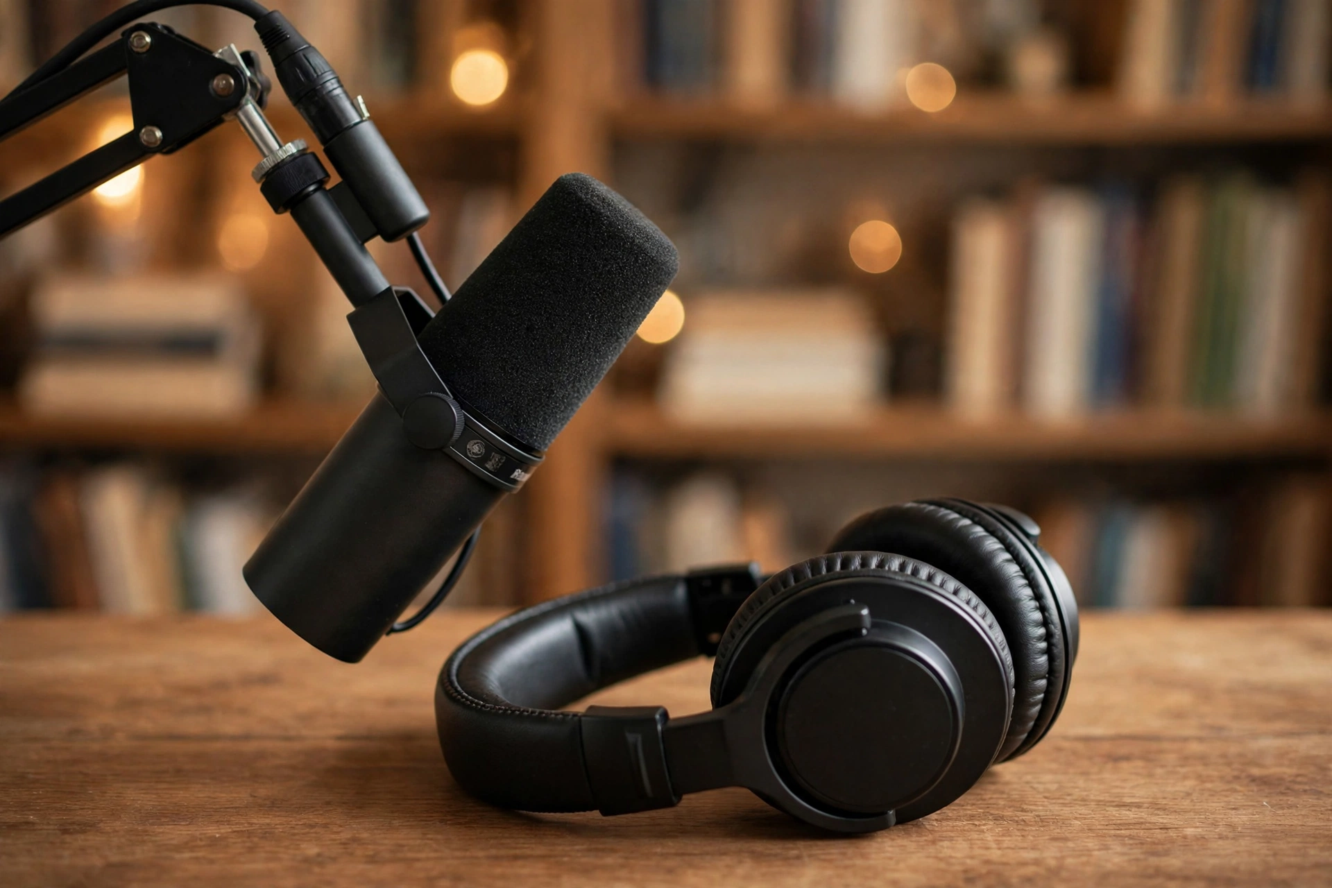 Symbolische Illustration: Podcast-Mikrofon und Kopfhörer (KI-generiert, kein echtes Foto)