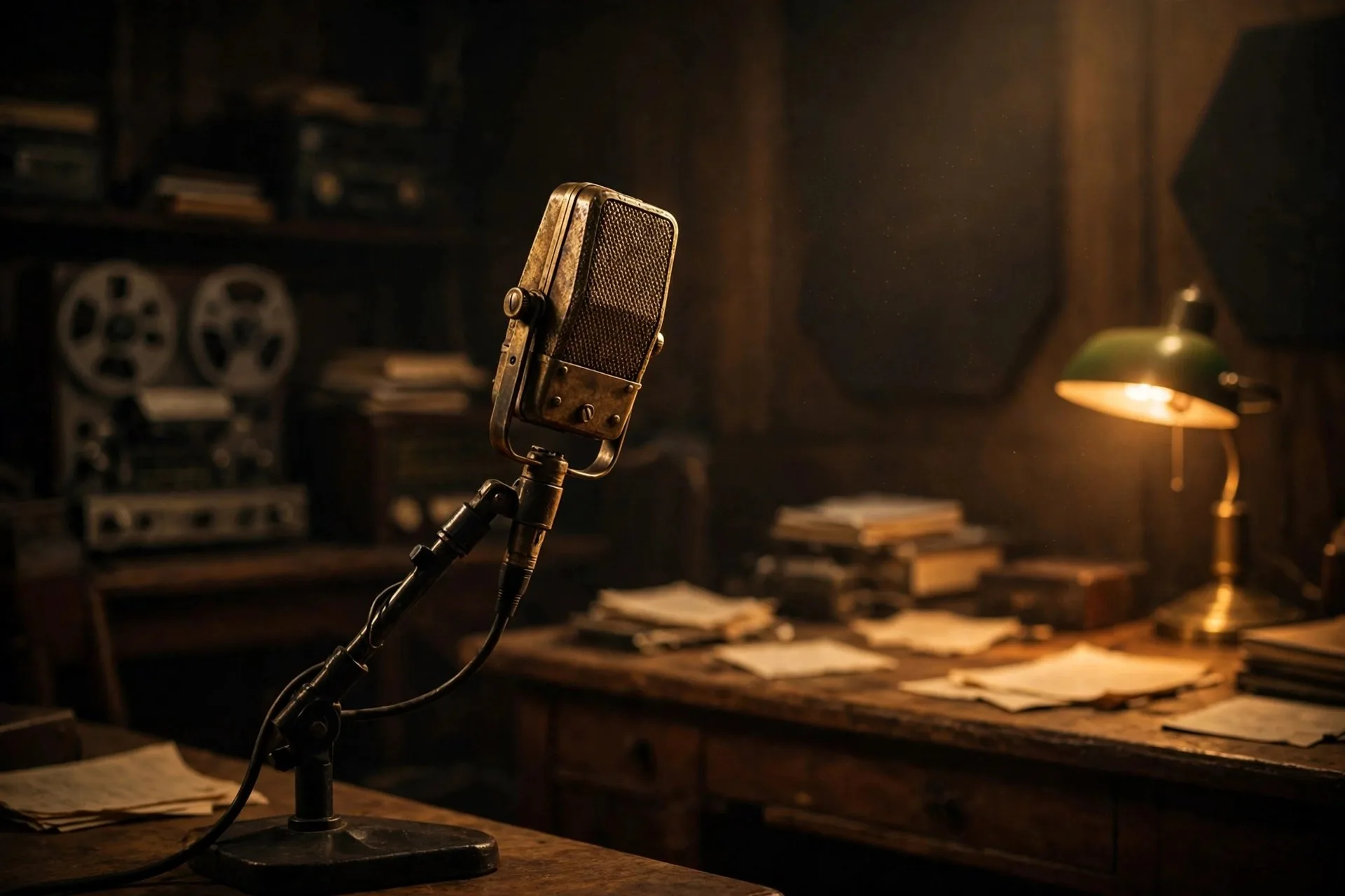 Illustration: Vintage-Radiomikrofon im Studio