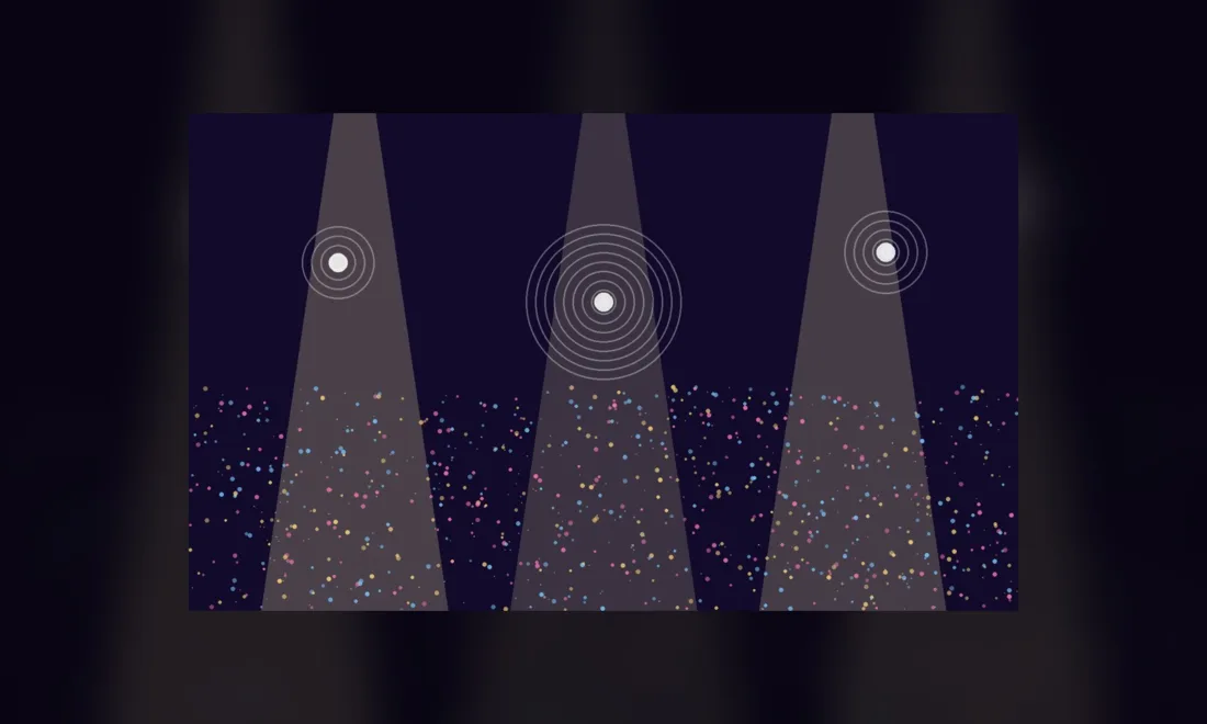 Lets Dance 2026 wer ist raus: Illustration mit Scheinwerfern und Glitzer auf einer Tanzfläche