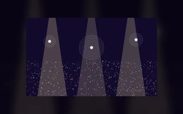 Lets Dance 2026 wer ist raus: Illustration mit Scheinwerfern und Glitzer auf einer Tanzfläche