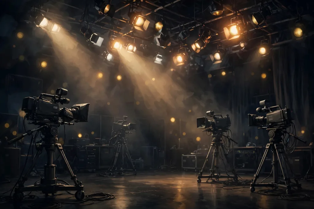Illustration: Fernsehstudio mit Scheinwerfern